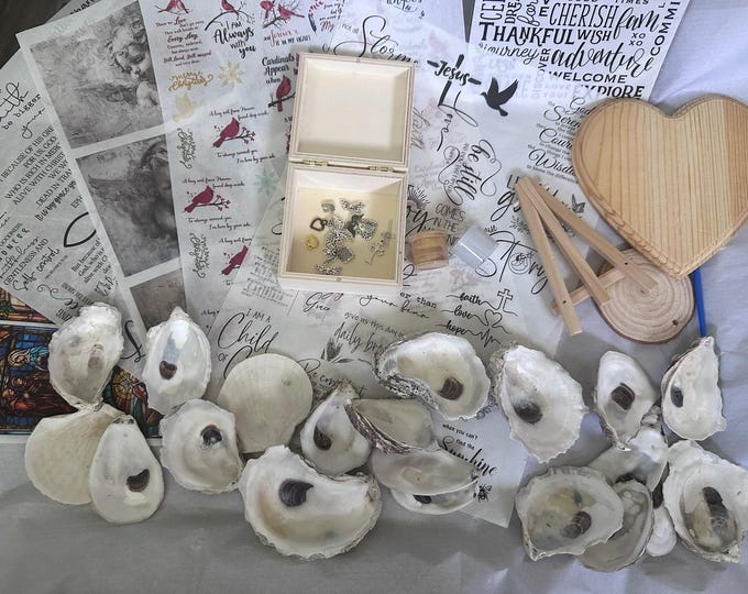 Decoupage Shell Kit, DIY Shell Kit, Oyster Shell Kit, Oyster Decoupage set, DIY Ornaments, Handmade Craft Kit, Craft Kit