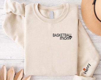 Custom Basketball Mom Sweatshirt With Kid Name On Sleeve, Game Day Sweatshirt For Mom, Basketball Mom Shirt,Custom Basketball Mom,Sports Mom