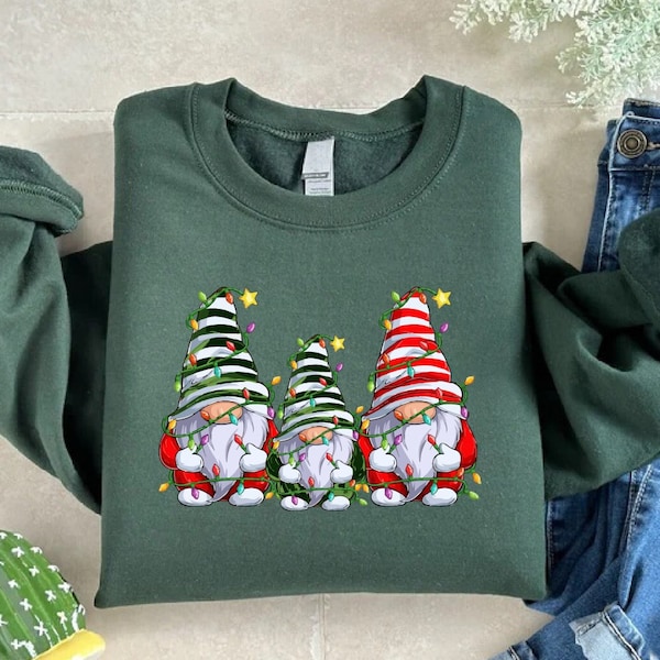 Christmas Gnomes Sweatshirt, Merry Christmas Sweatshirt, Cute Gnomes with Lights Shirt, Christmas Gnome Tshirt, Merry Christmas Family Shirt