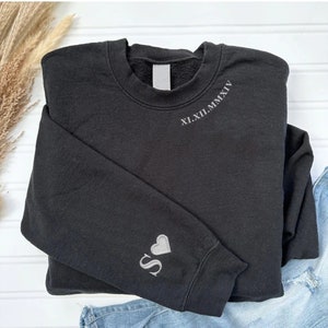 Custom Embroidered Roman Numeral Sweatshirt With Initial and Heart On Sleeve, Personalized Date Couple Sweatshirt, Custom Anniversary Gifts