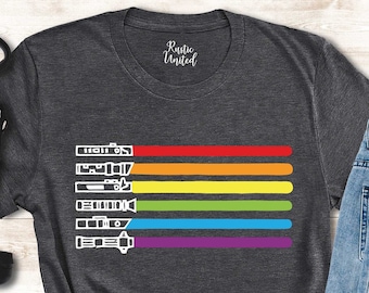 Rainbow Lightsaber Shirt, LGBT Shirt, Gay Pride Shirt Men, Rainbow Pride Gift, Lesbian Shirt, Be Kind Shirt, LGBT Pride Gift, Love is Love