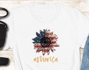 America Shirt,4th of July Sunflower Shirt,Flag Shirt, 4th of July Shirt Women, Patriotic Shirt, Independence Day Gifts,4th July womens shirt