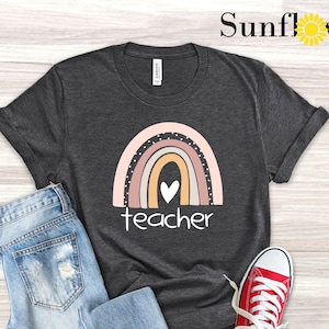 Teacher Shirts For Women, Vintage Boho Teacher Rainbow Shirt, Rainbow Teacher Shirt, Rainbow Teacher Tshirt, Kindergarten Teacher Shirt