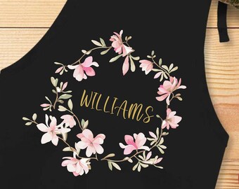 Personalized Floral Apron,Custom Name Cooking Apron,Custom Cooking Gift for Wife Mom Granny,Personalized Housewarming Gift,Mother's Day Gift