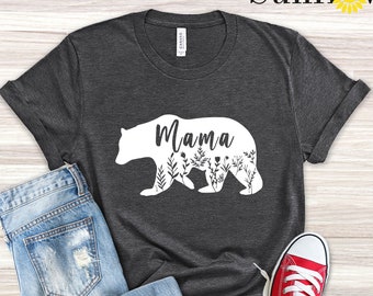 Floral Mama Bear Shirt, Mama Bear Gift, Mama Bear Shirt, Mothers Day Gift, Cute Mom Shirt, New Mom Gift, Mom Life Shirt, Mama Bear T-shirt
