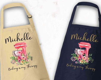 Personalized Apron For Women, Custom Name Cooking Apron, Custom Cooking Gift for Mom Granny, Mother's Day Gift Gift, Baking is My Therapy