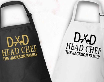 Head Chef Apron for Dad, Personalized Father's Day Gifts, Custom Dad Kitchen Apron with Family Name,Dad Head Chef,BBQ Apron Gift,Grill Apron