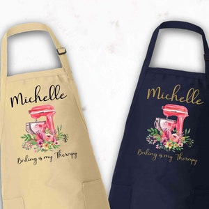 Personalized Apron For Women, Custom Name Cooking Apron, Custom Cooking Gift for Mom Granny, Mother's Day Gift Gift, Baking is My Therapy