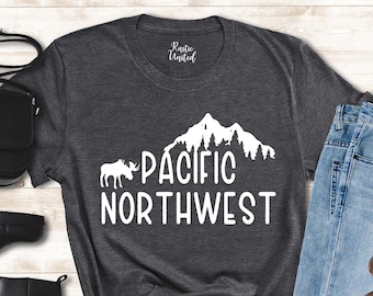 PNW Mountainscape Tee, Pacific Northwest Shirt, Gift for Nature Lover, Camping T Shirt, Travel Shirt for Women Men, Pacific Northwest Pride,