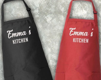 Custom Embroidery Apron, Embroidered Kitchen Apron with Pockets, Customized Cooking Apron, Custom Text Apron, Personalized Gift, Chef Apron