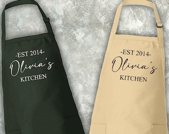 Custom Embroidered Cooking Apron Men Women, Embroidery Apron, Embroidered Apron with Pockets, Custom Text Apron, Customized Baking Apron
