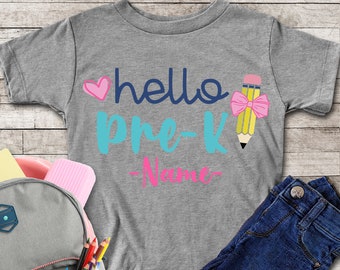 Custom Hello pre-k shirt, Pre-K Shirt,Personalized School gift,First day of school, Preschooler shirt,Custom pre school tee, preschool gifts