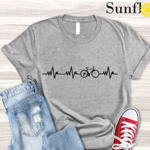 Bike Heartbeat Shirt, Nature Lover Tees, Best Friend Gift Idea, Cycling Shirt, Adventurer Outfits, Mountain Bike Gift, Present for Biker