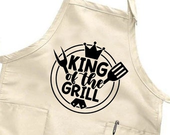 King Of The Grill BBQ Apron, Barbeque Apron Gifts For Dad Husband, Griller Apron, Fathers Day Gift for Dad,Birthday Gift, Grill Master Apron