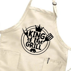 King Of The Grill BBQ Apron, Barbeque Apron Gifts For Dad Husband, Griller Apron, Fathers Day Gift for Dad,Birthday Gift, Grill Master Apron