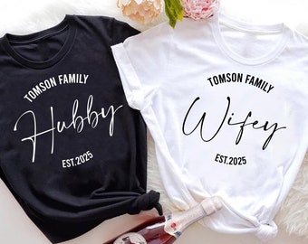 Custom Wifey and Hubby Shirt, Matching Couple Shirts, Wedding Gift, Just Married Shirt, Honeymoon Gift, Mr and Mrs Shirts, Bridal Gift Shirt