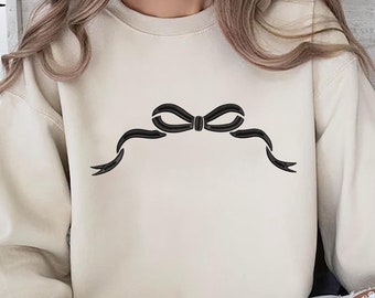 Cute Bow Embroidered Sweatshirt, Dainty Bow Sweatshirt, Embroidered Ribbon Sweatshirt, Trendy Bow Sweatshirt, Womens Sweatshirt,Gift For Her