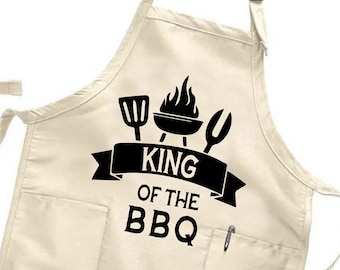 King Of The BBQ Apron, Barbeque Apron Gifts For Men, Bbq Apron for Dad, Chefs Apron, Fathers Day Gift, Birthday Gift for Dad Husband Grandpa