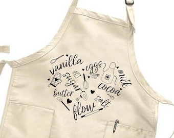 Baking Words Heart Apron, Baking Lover Gift, Cooking Heart Apron, Baking Apron, Cute Apron For Women, Mother's Day Gift, Love Baking Apron