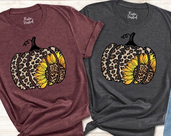 Leopard Pumpkin Shirt, Cheetah Pumpkin Shirt, Sunflower pumpkin shirt, Thanksgiving Shirt, Halloween Gift for Family, cute Fall Apparel