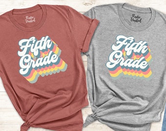 Fifth Grade Teacher Shirt, Rainbow Shirt, Retro Design, Grade Level Tshirt,Cute Teacher Shirt, 5th grade kids shirt, boy school, girl school