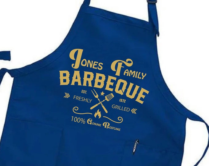 Personalized BBQ Apron for Men, Custom Family Name Grill Apron, Father's Day Gift, Birthday Gift for Dad Men Grandpa ,BBQ Griller Apron