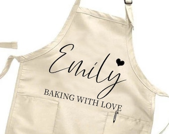 Personalized Baking With Love Apron, Custom Baking Aprons for Women, Baking Lover Gift, Custom Kitchen Apron, Customized Love Baking Apron