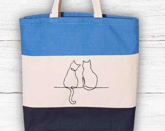 Embroidered Cat Graphic Tote Bag,Cat Tote Bag,Embroidered Cat Mom Tote,Cat Lover Tote Bag,Cat Owner Gift,Mothers Day Gift,Cat Lover Tote Bag