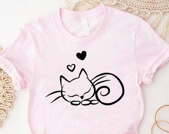 Cat Mom Shirt, Cat Shirt, Sleeping Cute Cat Shirt,Gift For Cat Lover,Cat Love Shirt,Pet Lover Shirt,Cat Heart Shirt,Cat Owner Gift,Black Cat
