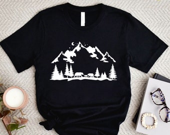 Mountains Shirt, Nature Shirt, Bears in Forest Shirt,Mountain Camp Shirt,Camping Gift Shirt,Adventure Shirt,Hiking Shirt,Mountain Bear Shirt