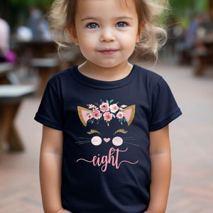 Cat Kitty Girls Birthday Shirt, Cat Theme Birthday Party Shirt,Kitten Birthday Party,Custom Bday Gift,8th Birthday Shirt,Kids Birthday Shirt