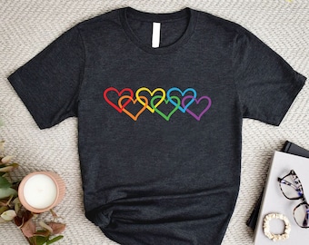Rainbow Heart Shirt, Rainbow Pride Shirt, Pride Month Gift,LGBTQ Support Tee,Love is Love Shirt,Lesbian T-Shirts,Pride Shirt Women,Gay Pride