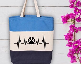 Heartbeat Paw Print Tote Bag, Vet Tech Appreciation Gift, Vet Tech Tote Bag, Veterinary Tote Bag, Gift for Vet Tech Week, CVT Tote Bag