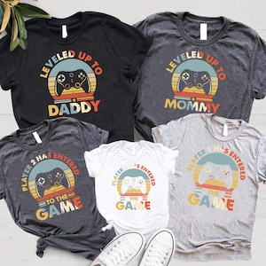 Matching Father&#39;s Day Gamer Shirts,Leveled Up to Daddy Player 2 Has Entered the Game,Father Son Gaming Shirt,Mom and Son Family Matching Tee