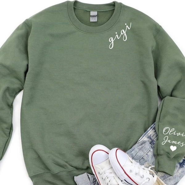 Personalized Gigi Sweatshirt, Gigi Gifts,Grandkids Name on Sleeve,Custom Shirt for Grandmother,Mothers Day Shirt,Nana Gift,Grandmother Gift