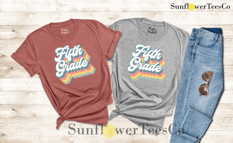 Fifth Grade Teacher Shirt Rainbow Shirt Retro Design Grade image 0