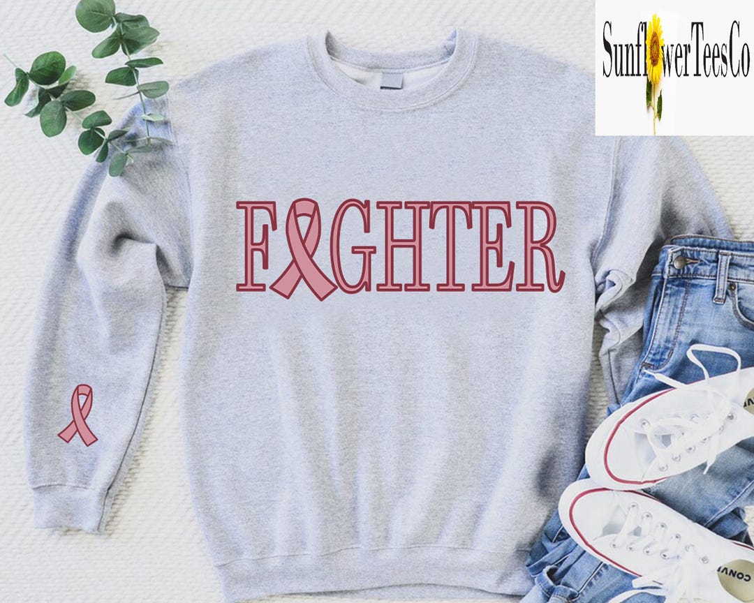 Breast Cancer Fighter Embroidery Sweater, Pink Ribbon on Sleeve ...