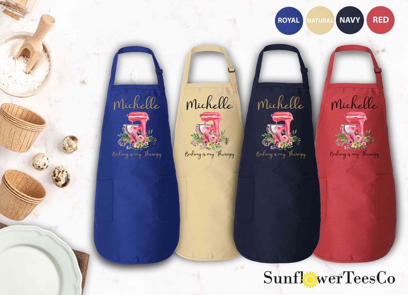 Personalized Apron For Women, Custom Name Cooking Apron, Custom Cooking Gift for Mom Granny, Mother's Day Gift Gift, Baking is My Therapy image 3