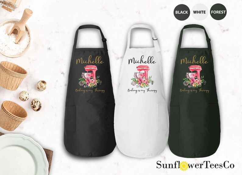 Personalized Apron For Women, Custom Name Cooking Apron, Custom Cooking Gift for Mom Granny, Mother's Day Gift Gift, Baking is My Therapy image 4