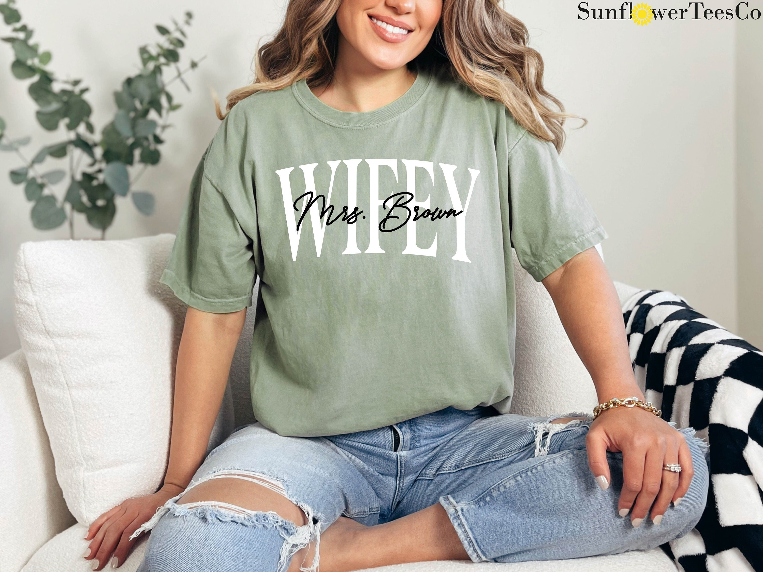 Comfort Colors® Wifey Shirt With Last Name, Custom Comfort Colors Tee ...