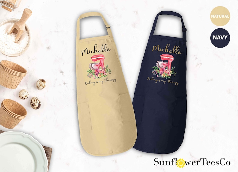 Personalized Apron For Women, Custom Name Cooking Apron, Custom Cooking Gift for Mom Granny, Mother's Day Gift Gift, Baking is My Therapy image 1