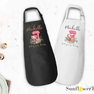 Personalized Apron For Women, Custom Name Cooking Apron, Custom Cooking Gift for Mom Granny, Mother's Day Gift Gift, Baking is My Therapy image 6