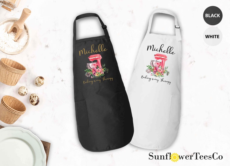 Personalized Apron For Women, Custom Name Cooking Apron, Custom Cooking Gift for Mom Granny, Mother's Day Gift Gift, Baking is My Therapy image 6