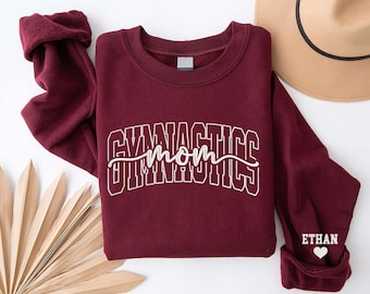Custom Embroidered Gymnastics Mom Pullover, Game Day Gymnastic Mama Sweater With Name On Sleeve Gymnast Shirt Gift Women