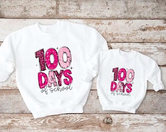 100 Days Of School Sweatshirt, School Sweatshirt, Happy 100 Days of School Gift For Teacher,Teacher Team Shirt,Pink Glitter Effect 100th Day
