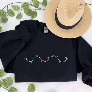 Christmas Lights Embroidered Sweatshirt, Christmas Embroidery Sweater,Light Sweatshirt,Merry Christmas Tee,Christmas Light Embroidered Sweat