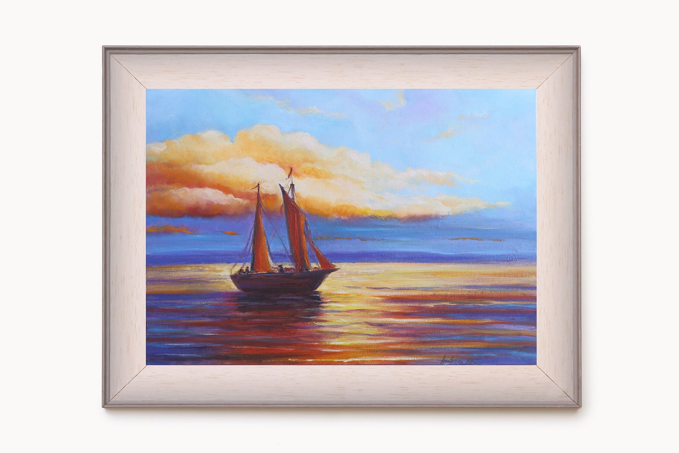 Sonnenuntergang Schiff Gemälde Original Kunst MeerLandschaft | Etsy