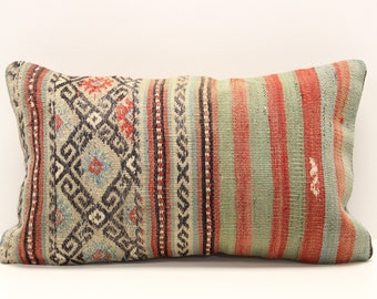 Kilim Lumbar Pillow Cover 10x20 inch 25x50 Cm  Bedding Pillow Turkish Handmade Decorative Home Design KA-5