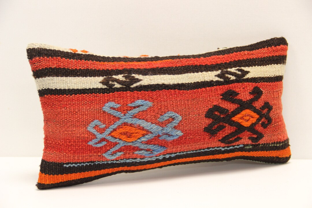 Kilim Lumbar Pillow Cover 8x16 Inch 20x40 Cm Bedding Pillow Etsy