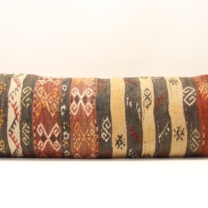King Size Kilim Lumbar Pillow Cover: 14x48 inch, Handmade Wool Bedding
